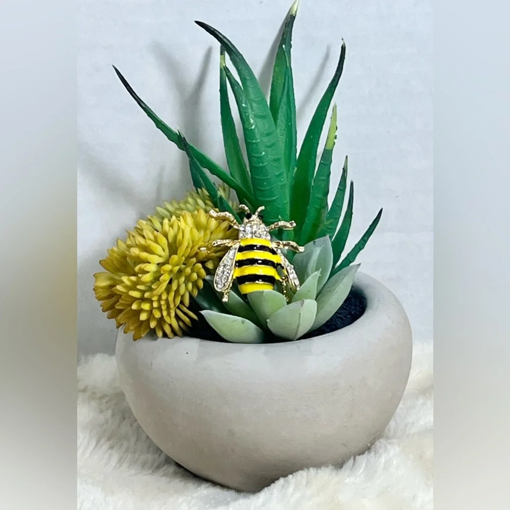 Gold and Yellow Bee Crystal Accent Brooch